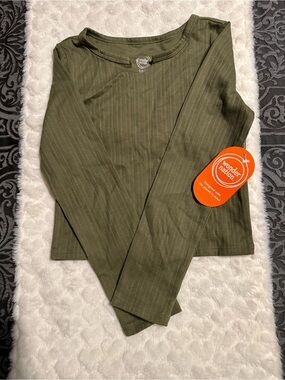 wonder nation Olive Ribbed Long Sleeve Top